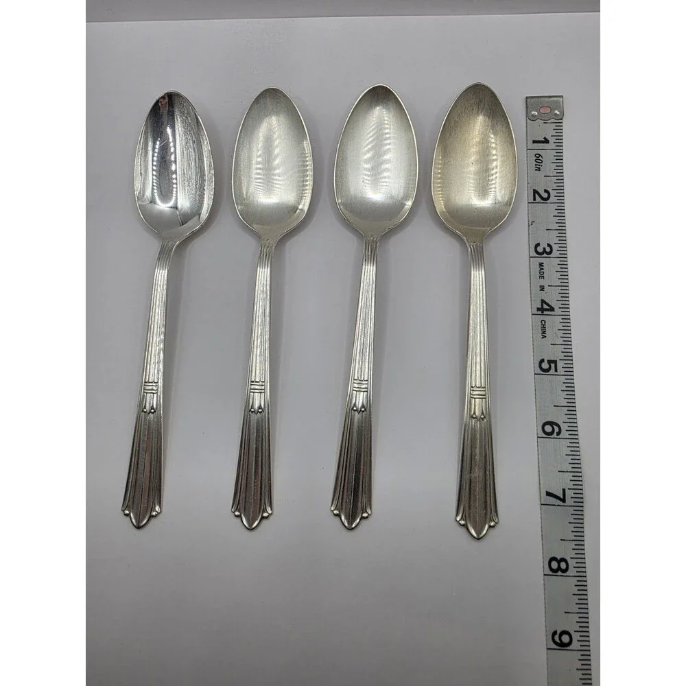 4 Teaspoons Stratford Plate Sectional Marked IS Vintage